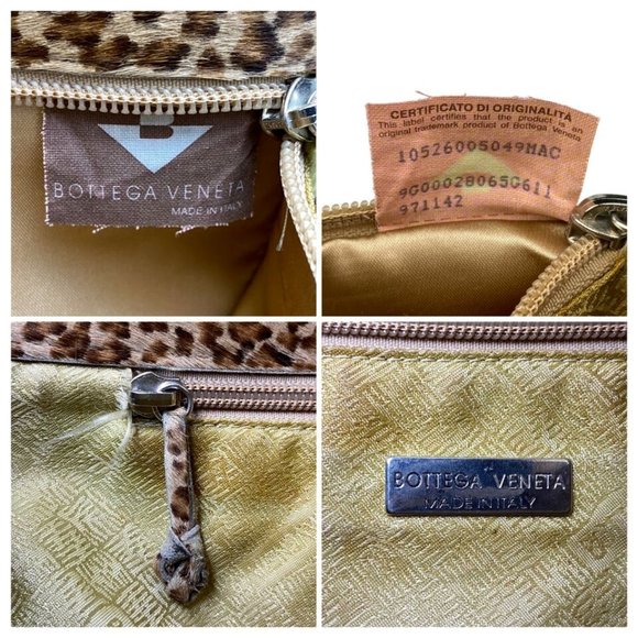 Vintage BOTTEGA VENETA Handbag Brown Animal Print Tote Bag Made in Italy Auth - Picture 9 of 10